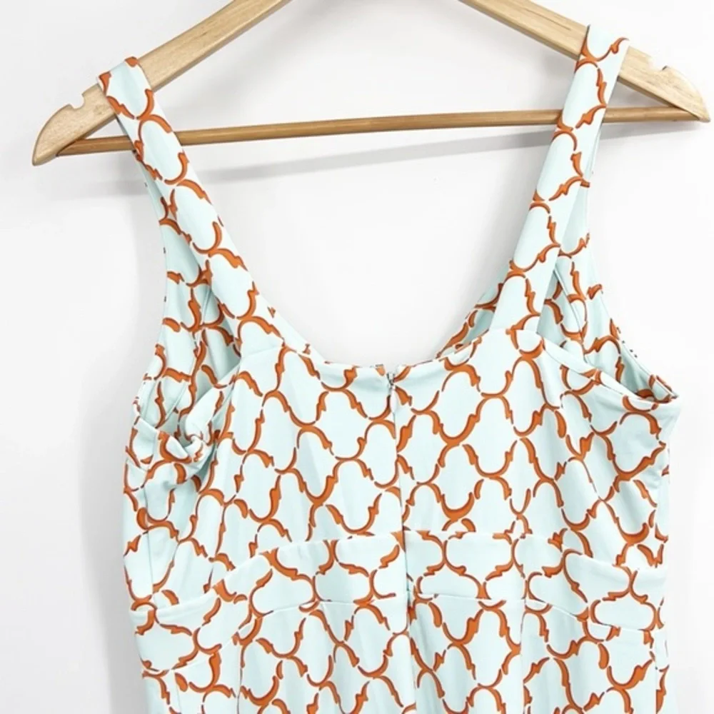 J McLaughlin Maxi Dress Turquoise and Orange Geometric Pattern size Medium